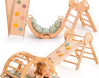 Pikler Triangle Set, Montessori Climber, Wooden Baby Gym, Climbing Toys, Toddler Gym, Pickler Triangle, 1 Year Old Gift, Play Set