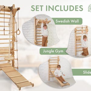 Sprossenwand mit rutsche, Kletterwand kinderzimmer, Indoor Sprossenwand kinderzimmer, Schwedische wand - Kinder turnzimmer Bild 2