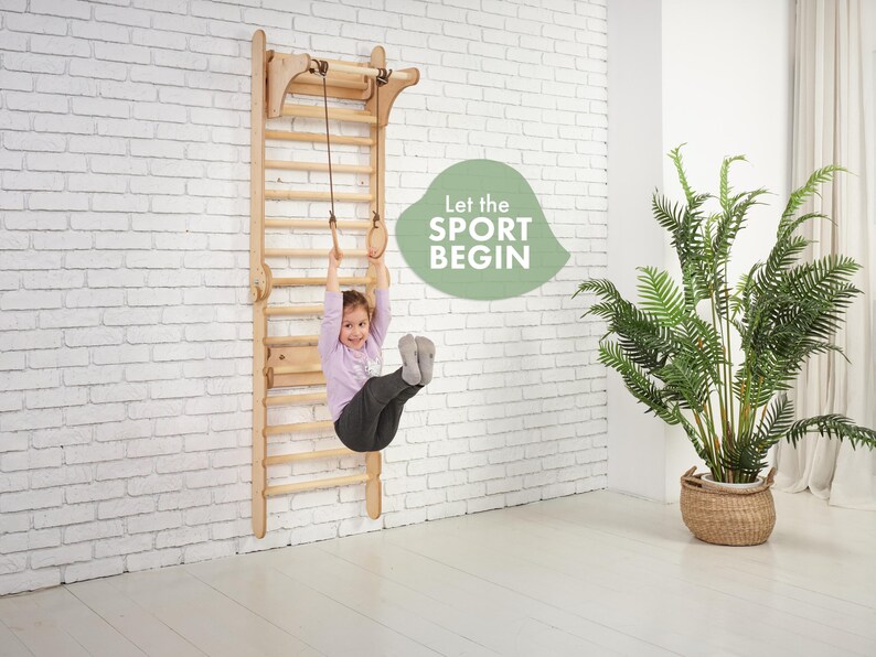 Sprossenwand mit rutsche, Kletterwand kinderzimmer, Indoor Sprossenwand kinderzimmer, Schwedische wand - Kinder turnzimmer Bild 7