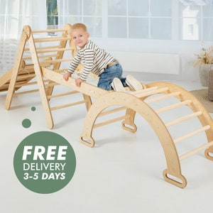 Kids room, Wooden Toys, Gift For kids toys, Montessori climber, Kids furniture, baby gift, Indoor playground, climbing arch with pillow image 3