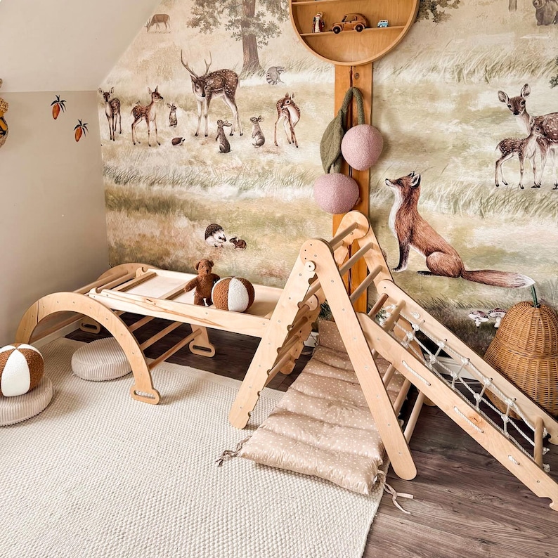 Montessoriklimmer, klimdriehoek en boog, peuterklimzaal, montessori, cadeaus voor kindermeubels, peuterspeelgoed 2 jaar afbeelding 2