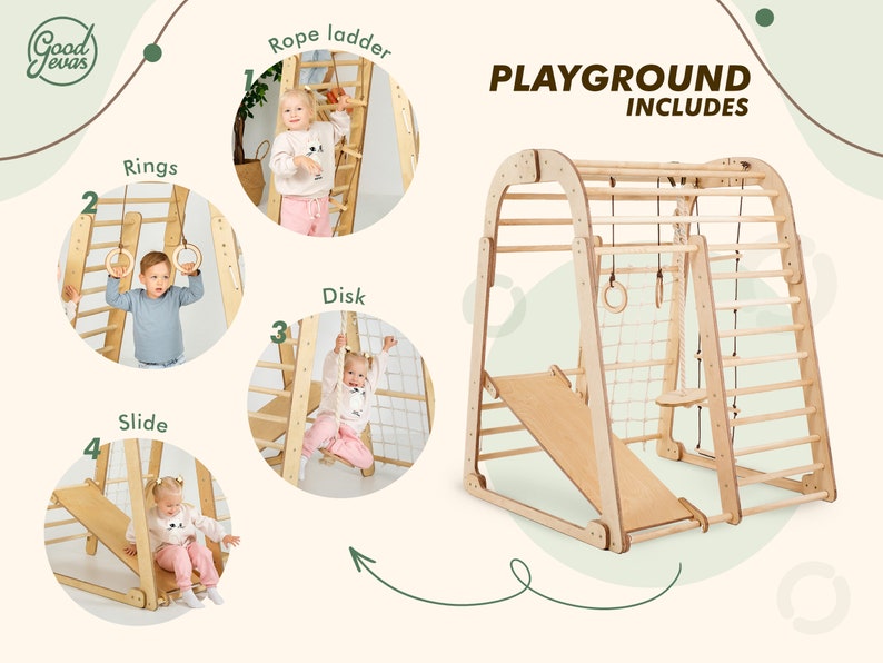Toddler gift, Indoor Playground for kids, Montessori climbing set, Outdoor play, Outdoor toy, Indoor swing, Toddler climbing gym, Jungle gym image 2