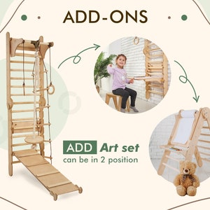 Swedish Ladder, Climbing wall for kids, Indoor playground, Toddler climbing gym, Montessori play gym, Montessori climber, Kids furniture Swedish Wall SET+ART