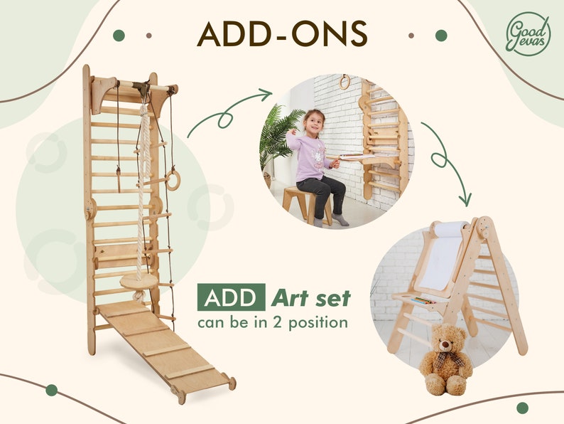 Swedish Ladder, Climbing wall for kids, Indoor playground, Toddler climbing gym, Montessori play gym, Montessori climber, Kids furniture Swedish Wall SET+ART