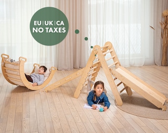 Cadeaux pour les enfants, kit d'escalade Montessori 5 en 1 avec arche d'escalade, grimpeur triangulaire, Kletterbogen mit kissen, Klettergerüst indoor