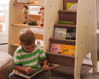 Montessori Bookshelf: Wood Kids Floor Shelf, Nursery & Playroom
