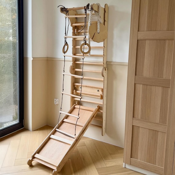 Kids Climbing Wall: Montessori Play Gym with Swedish Ladder