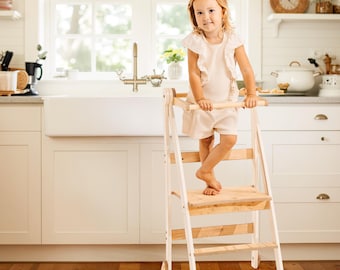 Folding Montessori Learning Stool: Space-Saving Toddler Tower