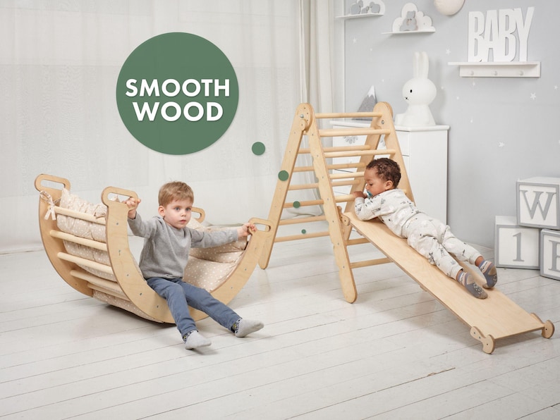 Montessori toddler gifts, Climbing triangle set 4in1, Climbing arch/Rocker, Slide Board/Ramp, Climbing Net, Montessori furniture