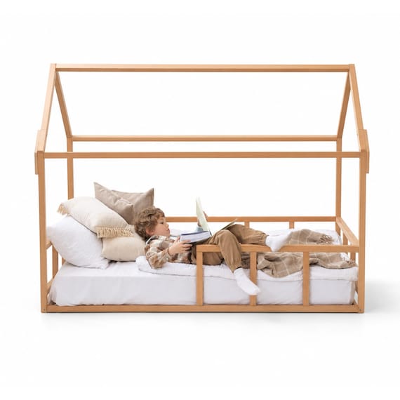 Kids and baby - Wooden Montessori House bed , Toddler bed, Montessori floor bed frame, Montessori furniture, Kids furniture