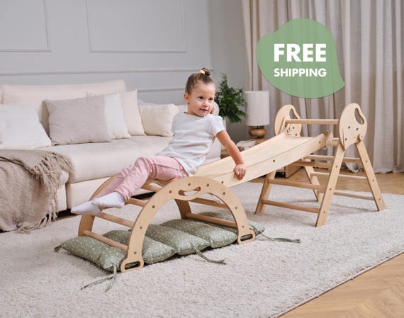 Pikler Triangle Set Baby Climbing Gym In Wooden Montessori