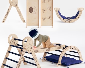 Apollo 5-in-1 Indoor Climbing Set for Toddlers – Inspired by NASA Apollo 11 | Montessori Wooden Triangle Set