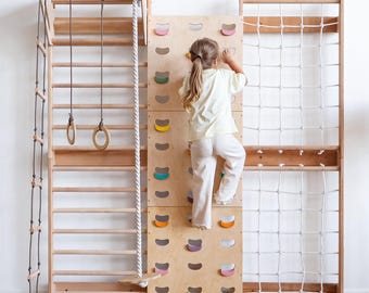 Wooden baby gym: Swedish Ladder with Climbing Panels & Net