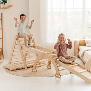 Montessoriklimmer, klimdriehoek en boog, peuterklimzaal, montessori, cadeaus voor kindermeubels, peuterspeelgoed 2 jaar afbeelding 1
