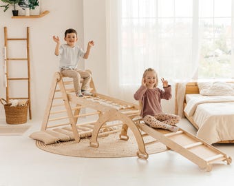 Montessoriklimmer, klimdriehoek en boog, peuterklimzaal, montessori, cadeaus voor kindermeubels, peuterspeelgoed 2 jaar