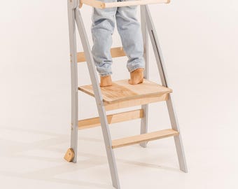 Folding Montessori Learning Stool: Space-Saving Toddler Tower