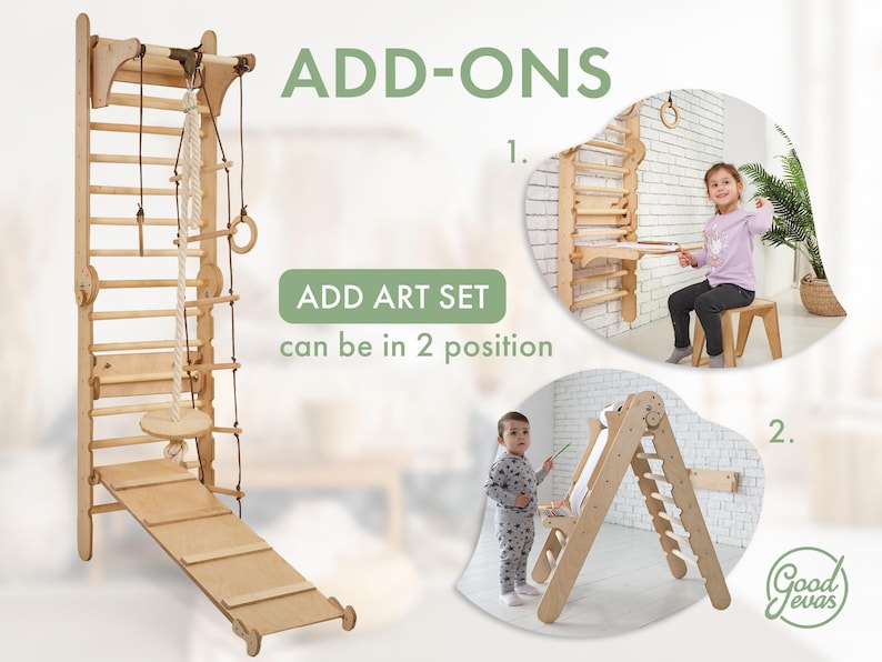 Sprossenwand mit rutsche, Kletterwand kinderzimmer, Indoor Sprossenwand kinderzimmer, Schwedische wand - Kinder turnzimmer Bild 8