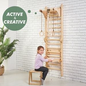 Swedish Ladder, Climbing wall for kids, Indoor playground, Toddler climbing gym, Montessori play gym, Montessori climber, Kids furniture image 10