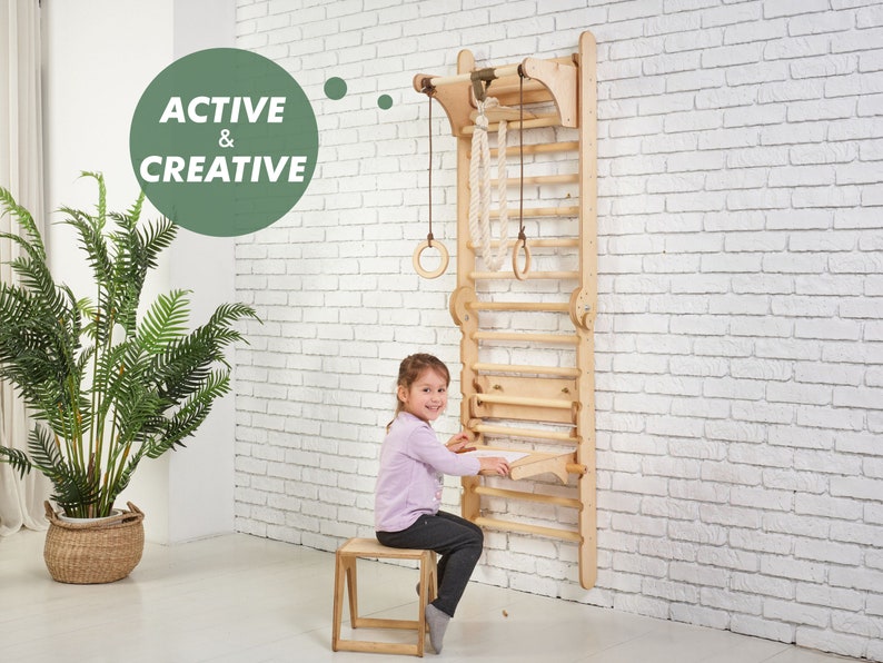 Swedish Ladder, Climbing wall for kids, Indoor playground, Toddler climbing gym, Montessori play gym, Montessori climber, Kids furniture image 10