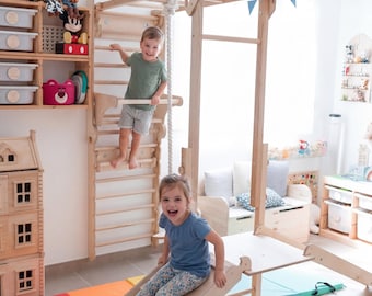 Montessori Climbing Gym: Wooden Indoor Swedish Wall with Add-on
