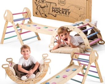 Montessori Climbing Gym Set: Triangle Ladder, Arch Rocker & Slide