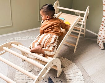 Montessori Climbing Gym Set: Triangle Ladder, Arch Rocker & Slide