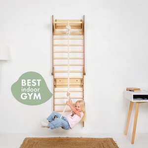 Sprossenwand mit rutsche, Kletterwand kinderzimmer, Indoor Sprossenwand kinderzimmer, Schwedische wand - Kinder turnzimmer Bild 3