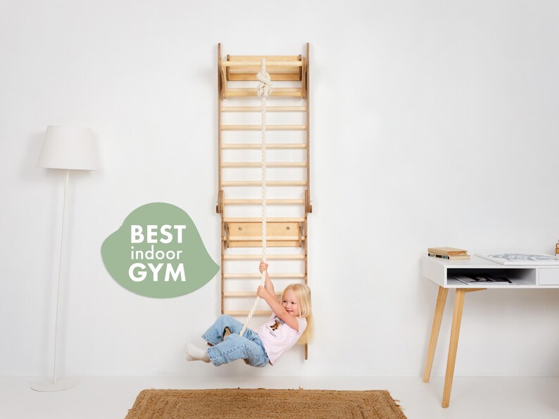 Sprossenwand mit rutsche, Kletterwand kinderzimmer, Indoor Sprossenwand kinderzimmer, Schwedische wand - Kinder turnzimmer Bild 3