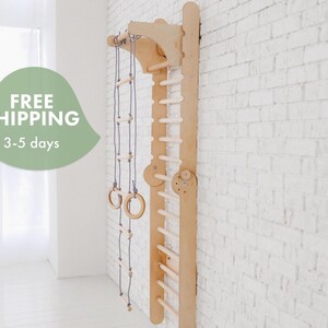 Sprossenwand mit rutsche, Kletterwand kinderzimmer, Indoor Sprossenwand kinderzimmer, Schwedische wand - Kinder turnzimmer Bild 5