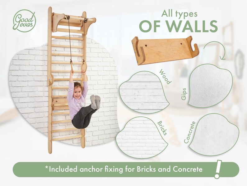 Sprossenwand mit rutsche, Kletterwand kinderzimmer, Indoor Sprossenwand kinderzimmer, Schwedische wand - Kinder turnzimmer Bild 10