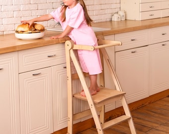Foldable Montessori Toddler Tower: Anti-Tip Kitchen Step Stool