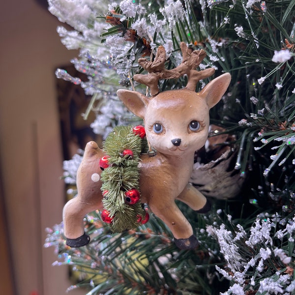 Bethany Lowe Reindeer Bottle Brush Wreath Ornament