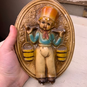 1940s Dutch Boy with Water Pales Chalkware !