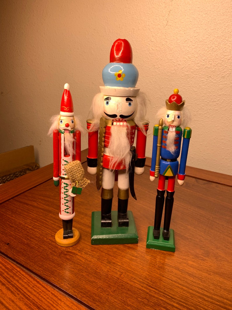 Lot of 3 Painted Wooden Nutcrackers Etsy