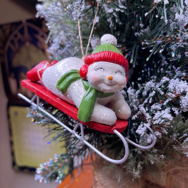 Bethany Lowe Sledding Snowman Ornament