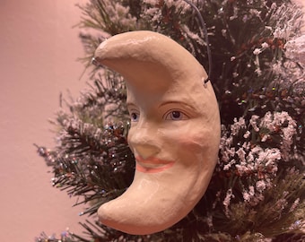 Vintage Paper Mache Styled Moon Ornament Bethany Lowe