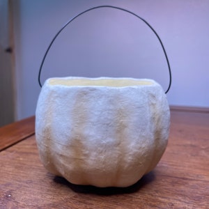 Small White Pumpkin Paper Mache Bethany Lowe Halloween Bucket