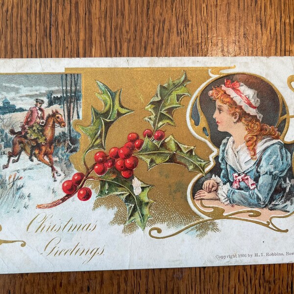 Colorized Embossed Christmas 1900s Post Card