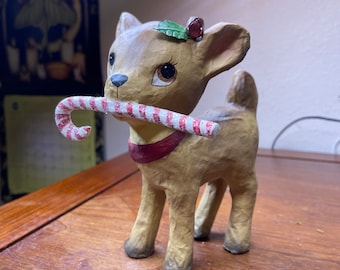 Bethany Lowe Paper Mache Reindeer Figurine