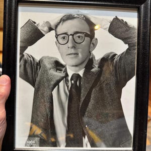 Lovely Vintage Framed 1960s Publicity Shot Black and White Picture of Actor Woody Allen