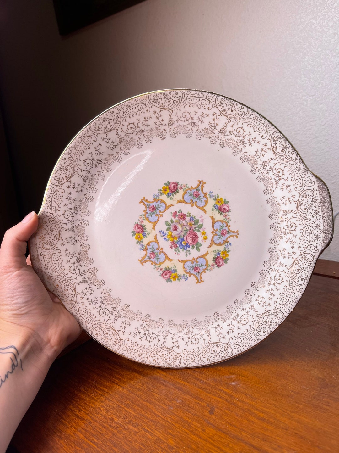 1950s Vanity Fair 22kt. Gold Floral Plate Etsy