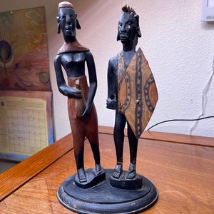 African Pair of Masai Warrior Statue