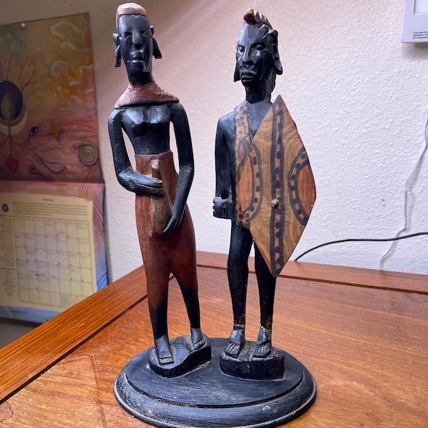 African Pair of Masai Warrior Statue