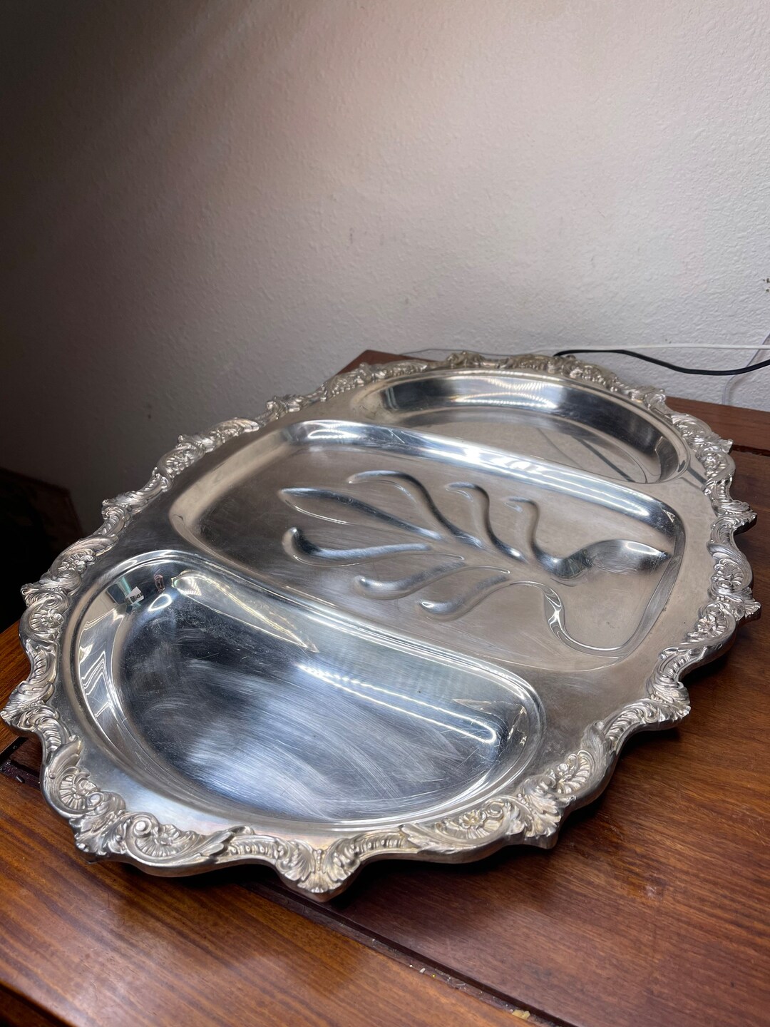 Antique Silver Meat Serving Platter With Sections Etsy