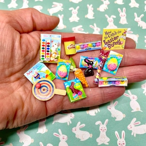 miniature dollhouse Easter basket candy and toys for a dollhouse