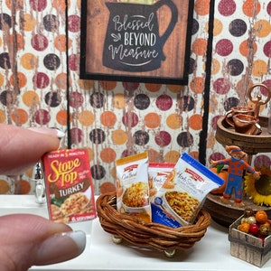 Miniature dollhouse Thanksgiving food stuffing turkey ham