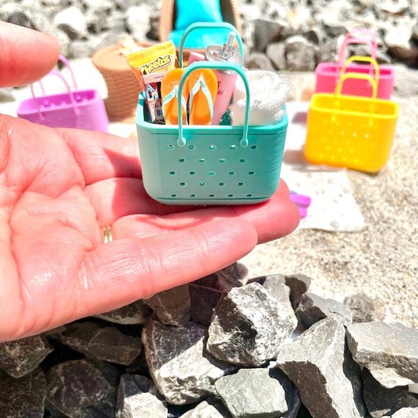 Miniature Dollhouse beach tote inspired by Bogg bags option to have filled with beach supplies and vacation essentials