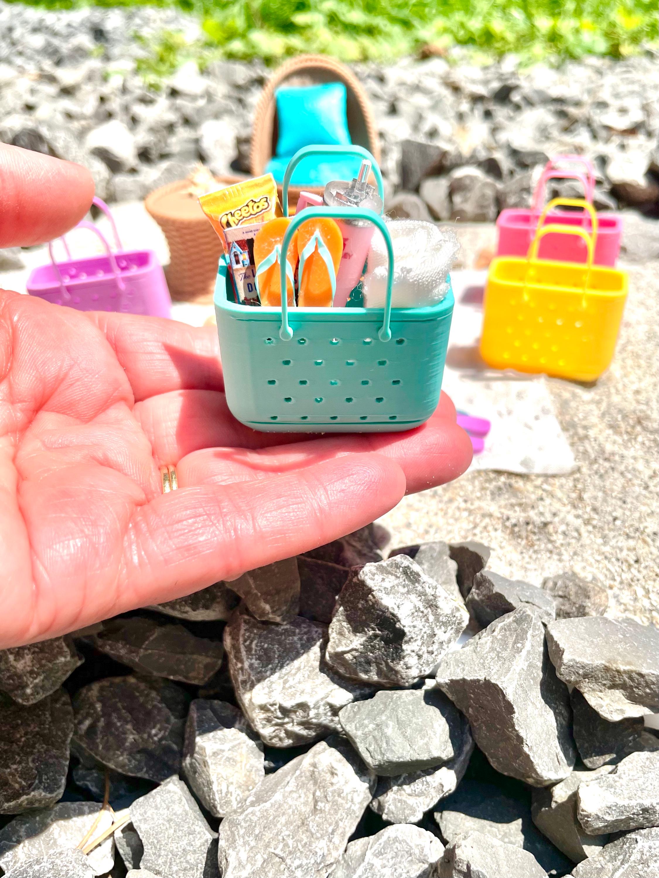 Miniature Dollhouse beach tote inspired by Bogg bags option to have filled with beach supplies and vacation essentials