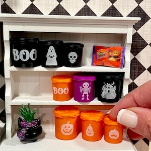 Miniature dollhouse Halloween canisters containers kitchenware like Tupperware