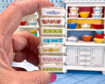 Miniature dollhouse dishes similar to pyrex or corningware